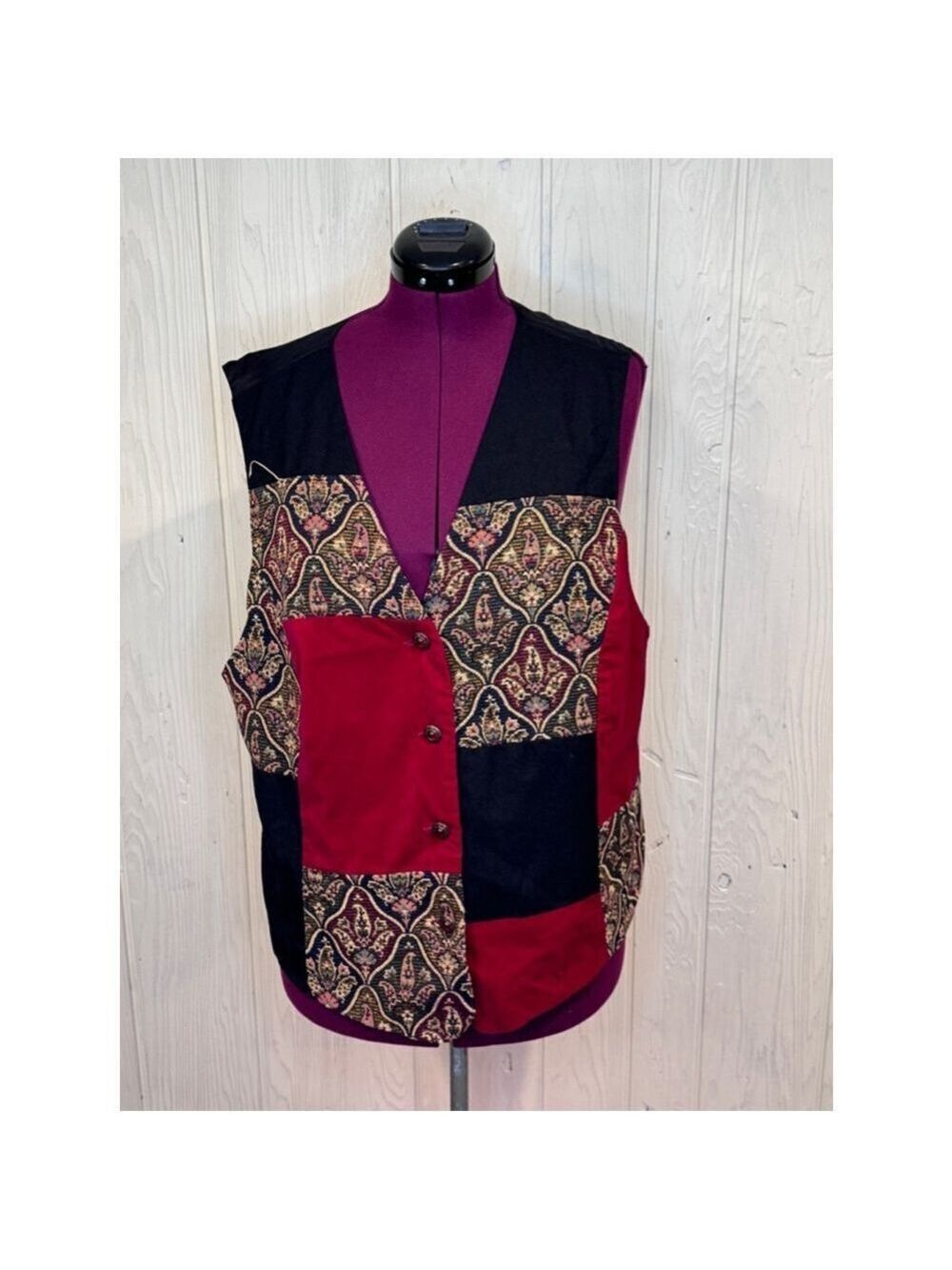 Stephanie Queller Vintage Patchwork Vest Red Black Size 20